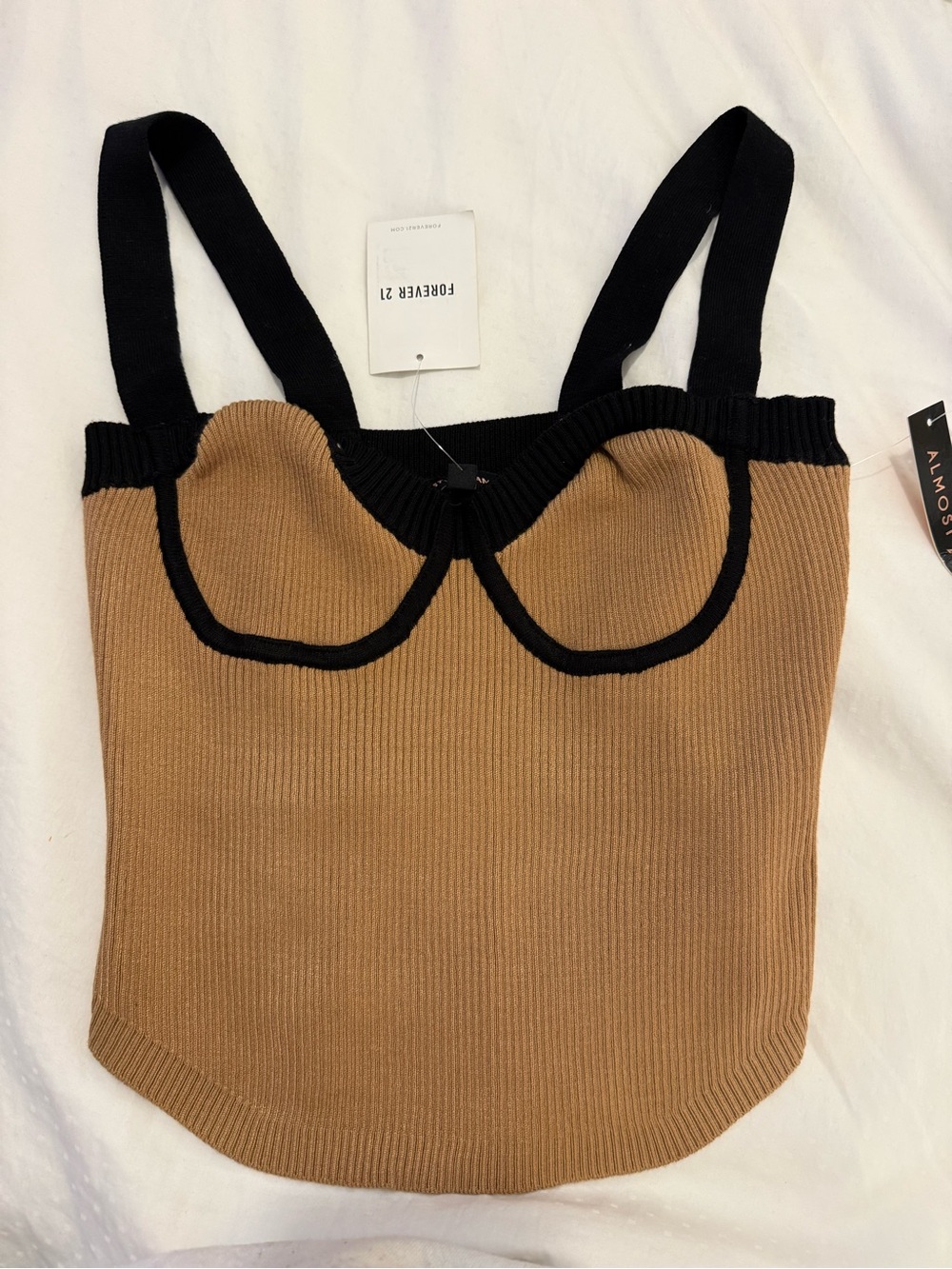 Forever 21 Camel and Black Ribbed Bustier Camisole
